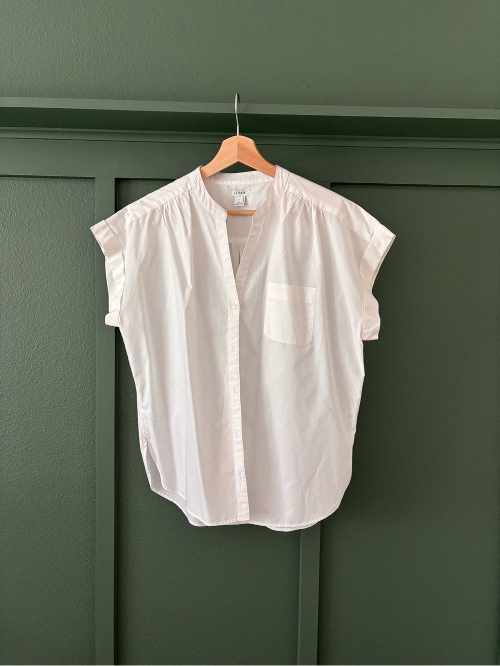 J. Crew White Split-Neck Cap Sleeve Blouse